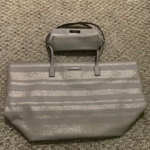 Kate spade Silver glitter purse with matching pouch.